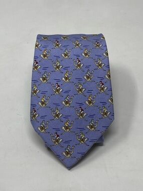Hermes Mens Vinatge Silk Tie Ostrich Rider Blue 7987 EA